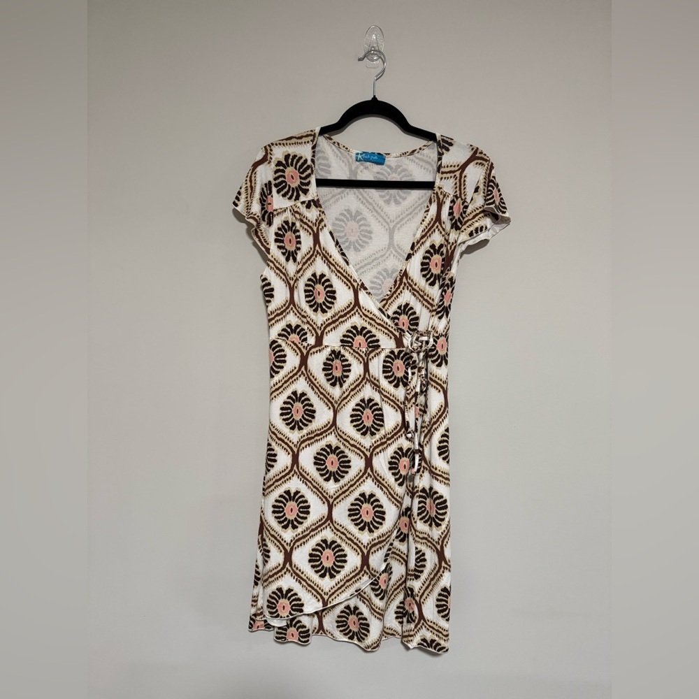 Fresh Produce Cream Boho Wrap Dress Size Large Casual Lightweight Summer